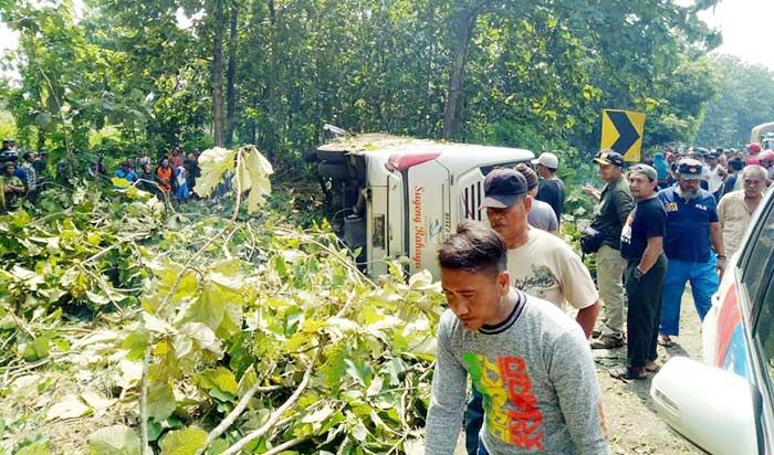 Sopir Ugal-ugalan, Bus Sugeng Rahayu di Ngawi Terbalik, Belasan Penumpang Luka-luka Sopir Ugal-ugalan, Bus Sugeng Rahayu di Ngawi Terbalik, Belasan Penumpang Luka-luka