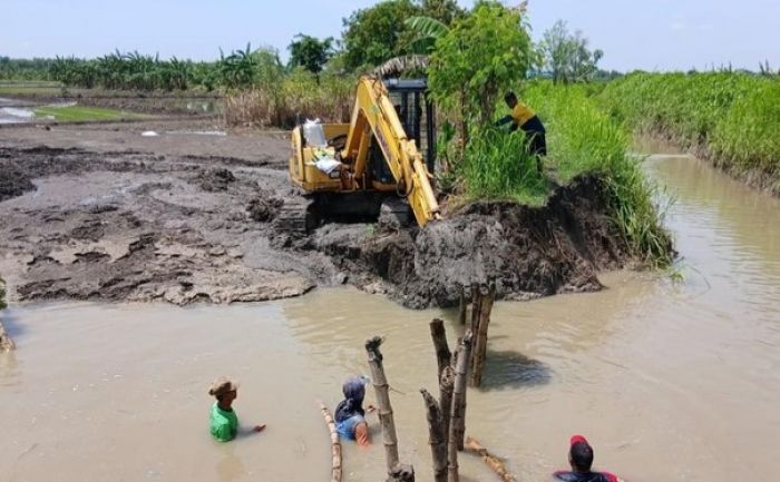 Perbaikan 2 Titik Tanggul Anak Kali Lamong di Cerme Gresik Ditarget Rampung Tiga Hari