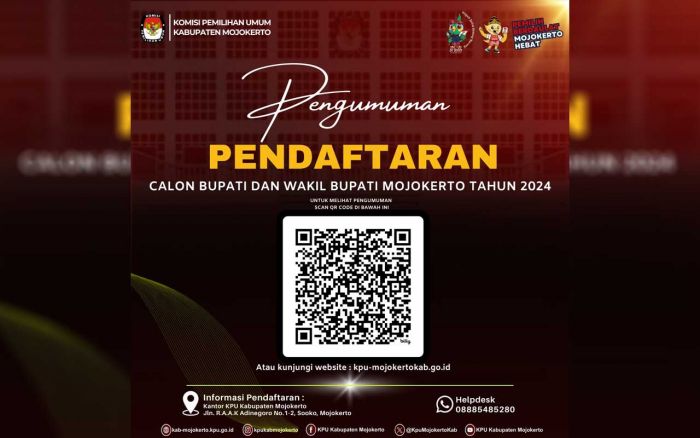 Pengumuman Pendaftaran Pasangan Calon Bupati dan Wakil Bupati Tahun 2024 Kabupaten Mojokerto Pengumuman Pendaftaran Pasangan Calon Bupati dan Wakil Bupati Tahun 2024 Kabupaten Mojokerto