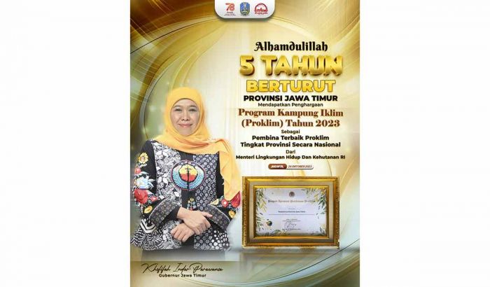 Pemprov Jatim Raih Penghargaan Pembina Proklim Terbaik 5 Tahun Berturut-turut Pemprov Jatim Raih Penghargaan Pembina Proklim Terbaik 5 Tahun Berturut-turut