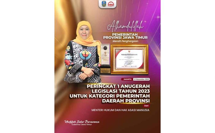 Jawa Timur Raih Peringkat I Anugerah Legislasi 2023, Gubernur Khofifah: Alhamdulillah Jawa Timur Raih Peringkat I Anugerah Legislasi 2023, Gubernur Khofifah: Alhamdulillah