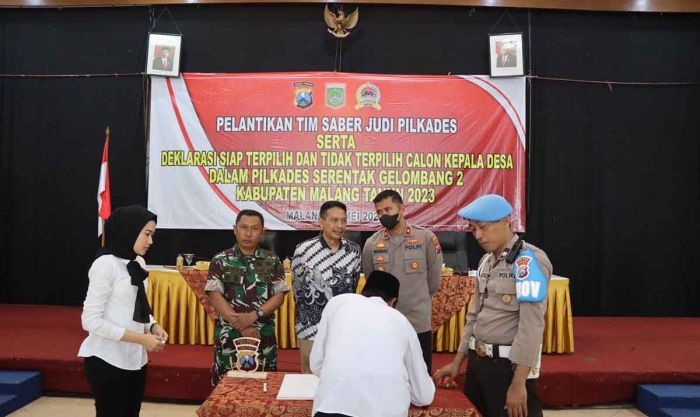 Jelang Pilkades, Forkopimda Kabupaten Malang Bersama TNI-Polri Lantik Tim Saber Judi