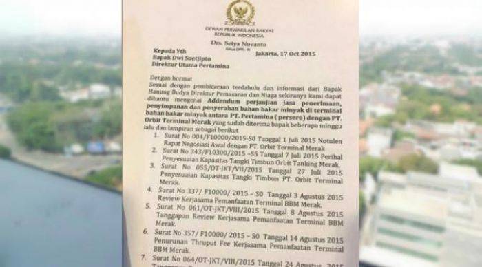 Beredar Surat Diduga Setya Novanto Intervensi Pertamina, Munculkan 3 Petisi Beredar Surat Diduga Setya Novanto Intervensi Pertamina, Munculkan 3 Petisi