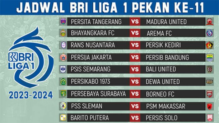 Jadwal BRI Liga 1 2023-2024 Pekan ke-11, 1-3 September 2023: Persija Jakarta vs Persib Bandung Jadwal BRI Liga 1 2023-2024 Pekan ke-11, 1-3 September 2023: Persija Jakarta vs Persib Bandung