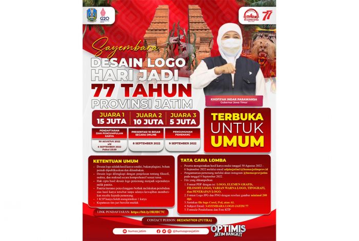 Pemprov Jatim Gelar Sayembara Desain Logo Hari Jadi Provinsi Jatim ke-77, Total Hadiah Rp30 Juta Pemprov Jatim Gelar Sayembara Desain Logo Hari Jadi Provinsi Jatim ke-77, Total Hadiah Rp30 Juta