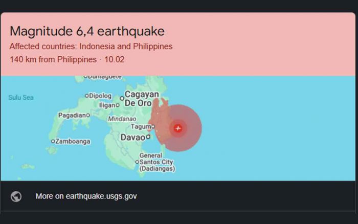 Gempa Bumi 6,4 M di Filipina Dipastikan Tidak Timbulkan Tsunami di Indonesia