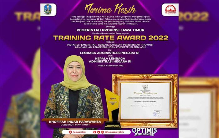 Training Rate Award 2022, Pemprov Jatim Didapuk Sebagai Instansi Terbaik