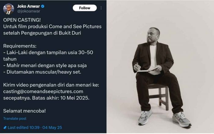 Joko Anwar Cari Penari Pria untuk Filmnya