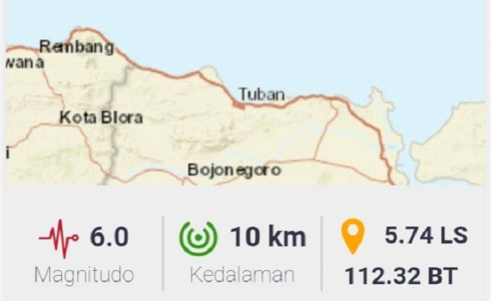 Gempa Tektonik 6.0 Guncang Wilayah Bojonegoro-Tuban, Gempa Susulan Terjadi Beberapa Kali