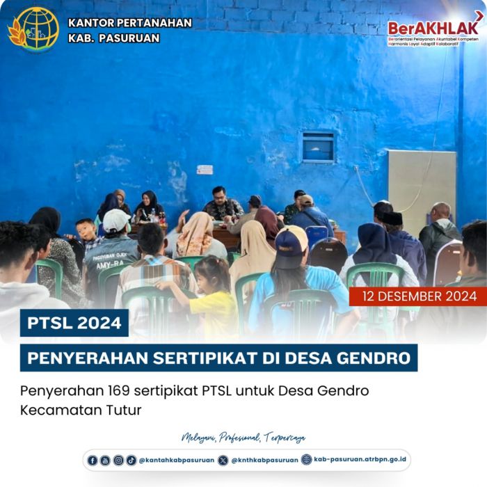 Kantah Pasuruan Bagikan 169 Sertifikat PTSL di Desa Gendo Kantah Pasuruan Bagikan 169 Sertifikat PTSL di Desa Gendo