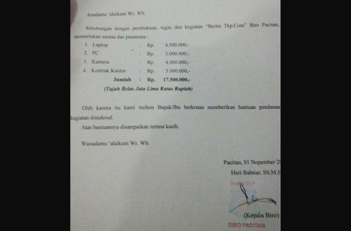 Berdalih Buka Biro Baru, Oknum Wartawan di Pacitan Diduga Minta Bantuan Belasan Juta ke Bupati Berdalih Buka Biro Baru, Oknum Wartawan di Pacitan Diduga Minta Bantuan Belasan Juta ke Bupati
