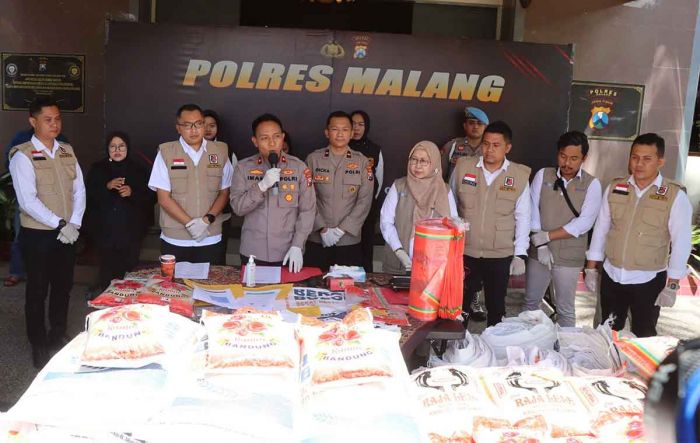 Tim Satgas Pangan Satreskrim Polres Malang Bongkar Jaringan Pemalsu Beras Bulog