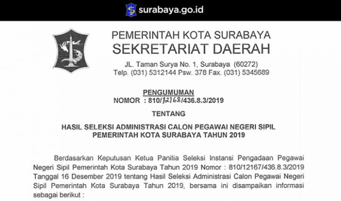 5.499 Pelamar Lolos Seleksi Administrasi CPNS Pemkot Surabaya