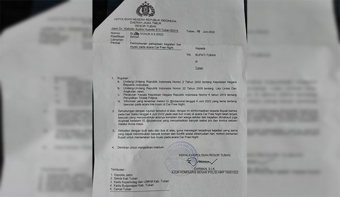 Jadi Ajang Tawuran, Kapolres Tuban Larang Konser Musik di Car Free Night Jadi Ajang Tawuran, Kapolres Tuban Larang Konser Musik di Car Free Night