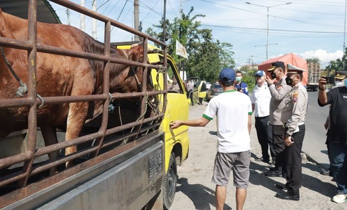 Antisipasi Penyebaran PMK Jelang Iduladha, Polresta Sidoarjo Masifkan Pos Penyekatan di Batas Kota Antisipasi Penyebaran PMK Jelang Iduladha, Polresta Sidoarjo Masifkan Pos Penyekatan di Batas Kota