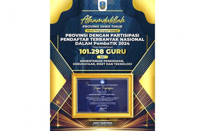 Ketiga Kalinya, Pemprov Jatim Raih Penghargaan Peserta PembaTIK Terbanyak Tingkat Nasional 2024 Ketiga Kalinya, Pemprov Jatim Raih Penghargaan Peserta PembaTIK Terbanyak Tingkat Nasional 2024