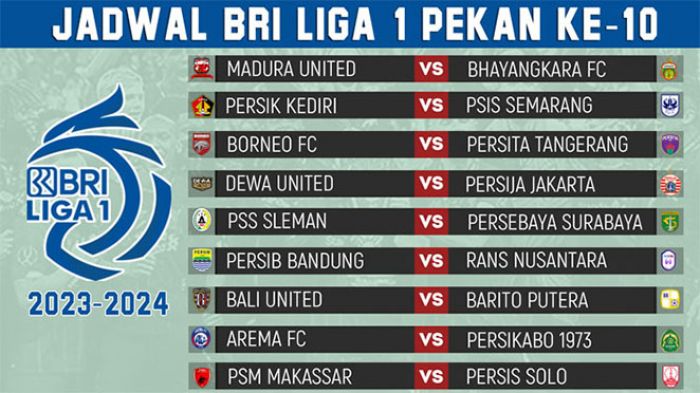 Jadwal BRI Liga 1 2023-2024 Pekan ke-10: PSS Jumpa Persebaya, Madura United Jamu Bhayangkara FC Jadwal BRI Liga 1 2023-2024 Pekan ke-10: PSS Jumpa Persebaya, Madura United Jamu Bhayangkara FC