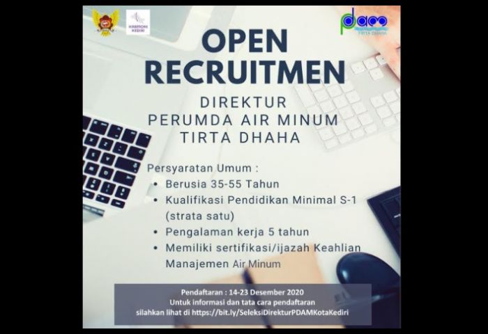 Terbuka untuk Umum, Lowongan Direktur Perumda Tirta Dhaha Kota Kediri Terbuka untuk Umum, Lowongan Direktur Perumda Tirta Dhaha Kota Kediri