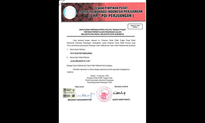 Beredar Rekom DPP PDIP Atas Nama Puti Guntur Soekarno-Lilik Arijanto