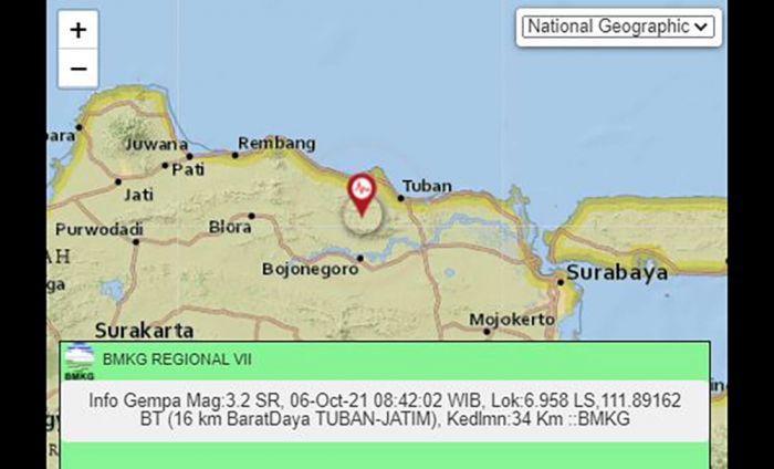 Tak Terasa, Tuban Diguncang Gempa 3,2 Skala Richter