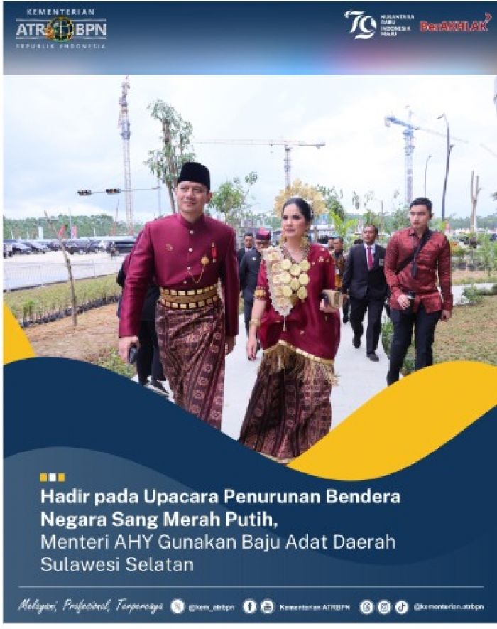 Kenakan Pakaian Adat Sulsel, Menteri AHY Hadiri Upacara Penurunan Bendera Merah Putih di IKN Kenakan Pakaian Adat Sulsel, Menteri AHY Hadiri Upacara Penurunan Bendera Merah Putih di IKN