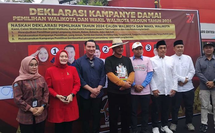 Ciptakan Kondusivitas, 3 Paslon Wali Kota dan Wakil Wali Kota Madiun Deklarasi Kampanye Damai Ciptakan Kondusivitas, 3 Paslon Wali Kota dan Wakil Wali Kota Madiun Deklarasi Kampanye Damai