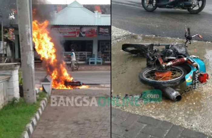 Motor Honda CB Terbakar di depan SPBU Jatirogo Motor Honda CB Terbakar di depan SPBU Jatirogo
