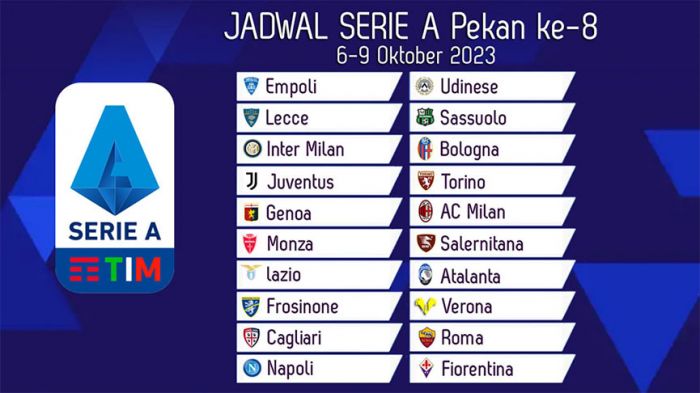 Jadwal Liga Italia 2023-2024 Pekan ke-8: Inter Jamu Bologna, Juve Tantang Torino Jadwal Liga Italia 2023-2024 Pekan ke-8: Inter Jamu Bologna, Juve Tantang Torino