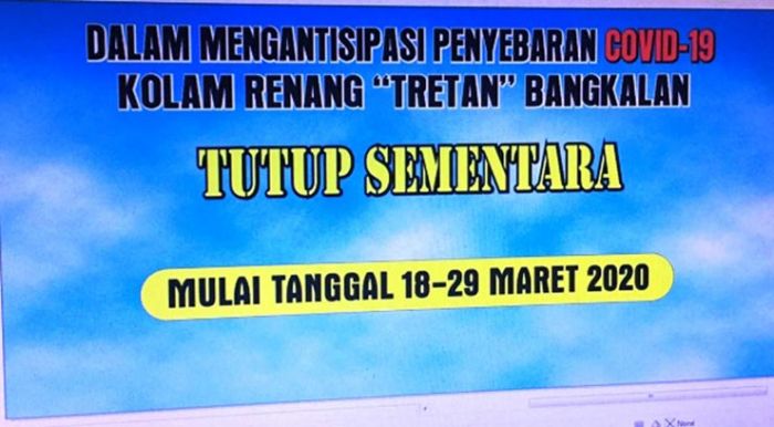 Kolam Renang Tretan Ditutup Sementara, untuk Cegah Penyebaran Virus Corona