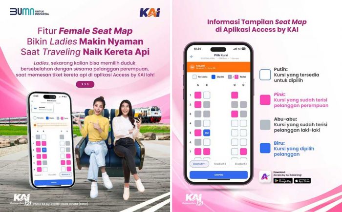 Fitur "Female Seat Map" Mudahkan Pelanggan Perempuan untuk Pilih Tempat Duduk di KA Fitur "Female Seat Map" Mudahkan Pelanggan Perempuan untuk Pilih Tempat Duduk di KA