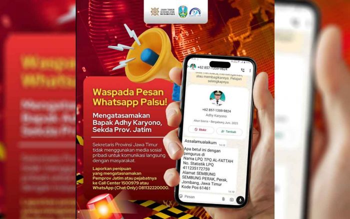 Chat WA Sekda Palsu Tersebar, Bapenda Jatim Imbau Warga Waspada