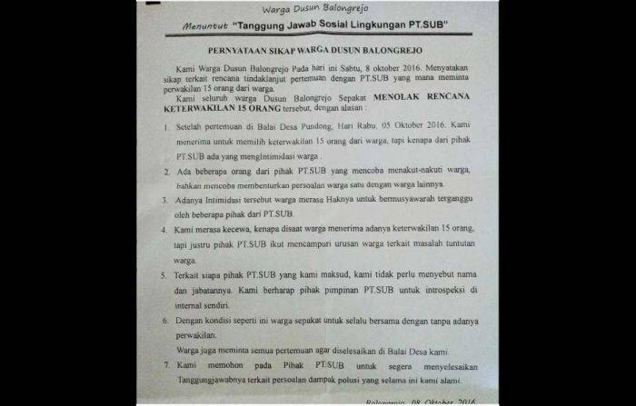 Oknum PT SUB Diduga Intimidasi Warga Balongrejo Terkait Polemik Polusi Limbah Pabrik Oknum PT SUB Diduga Intimidasi Warga Balongrejo Terkait Polemik Polusi Limbah Pabrik