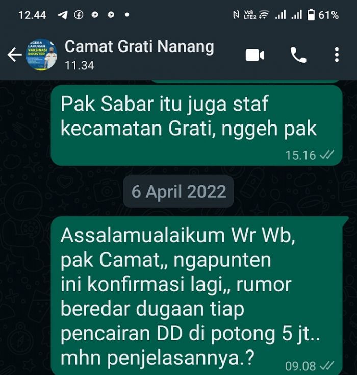 Dugaan Penyelewengan Dana Desa oleh Oknum Pj Kades, Ditengarai Ada Pembiaran Camat Grati