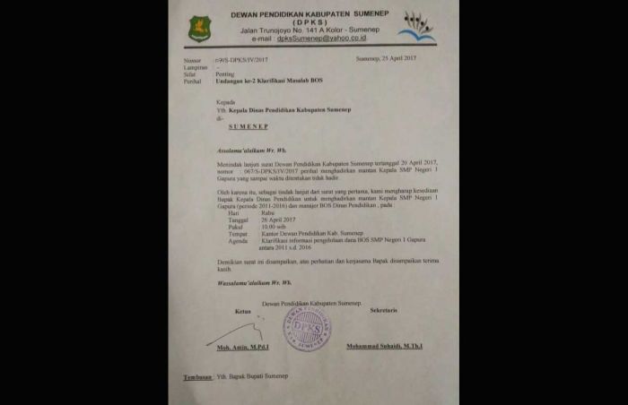 Mantan Kepala SMPN 1 Gapura Mangkir dari Panggilan DPKS terkait Dugaan Penyalahgunaan Dana BOS Mantan Kepala SMPN 1 Gapura Mangkir dari Panggilan DPKS terkait Dugaan Penyalahgunaan Dana BOS