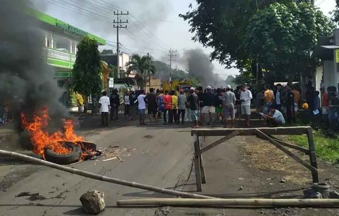 Desak Bupati Jember Terbitkan SK Pengelolaan Gunung, Warga Blokade Jalan dan Bakar Ban Desak Bupati Jember Terbitkan SK Pengelolaan Gunung, Warga Blokade Jalan dan Bakar Ban