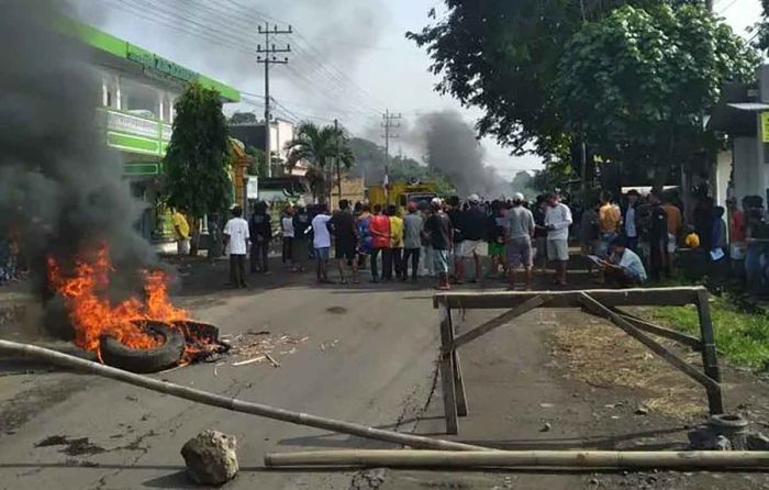 Desak Bupati Jember Terbitkan SK Pengelolaan Gunung, Warga Blokade Jalan dan Bakar Ban