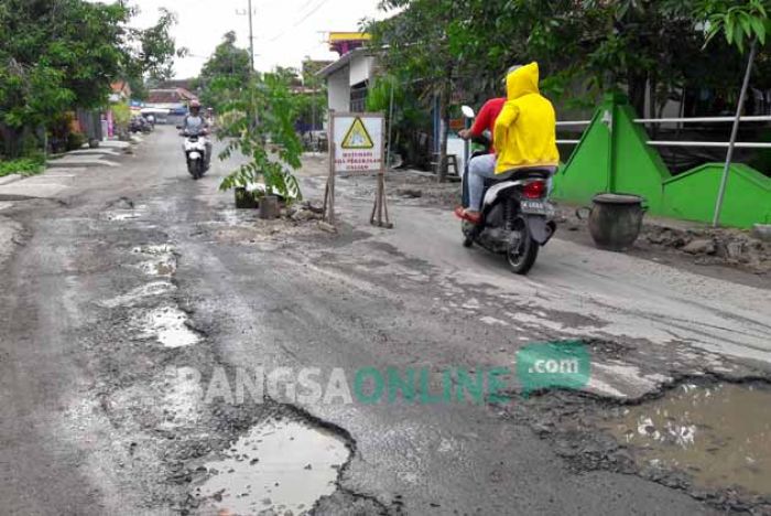 Kerusakan Semakin Parah, Warga Tanam Pohon di Jalan Srembi Kebomas