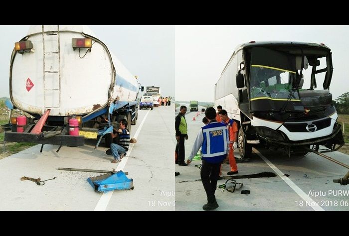 Diduga Sopir Ngantuk, Bus Mila Sejahtera Hantam Truk Tangki di Tol Ngawi Diduga Sopir Ngantuk, Bus Mila Sejahtera Hantam Truk Tangki di Tol Ngawi