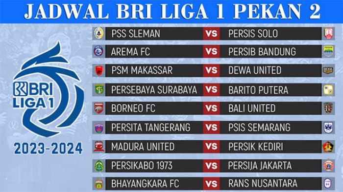 Jadwal BRI Liga 1 2023-2024, 7-9 Juli 2023: Arema FC vs Persib Bandung, Persebaya Jumpa Barito Jadwal BRI Liga 1 2023-2024, 7-9 Juli 2023: Arema FC vs Persib Bandung, Persebaya Jumpa Barito