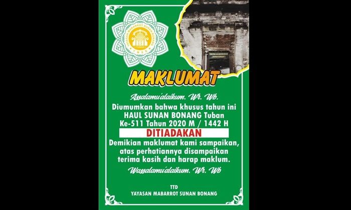 Masih Pandemi, Haul Sunan Bonang Tuban 2020 Ditiadakan Masih Pandemi, Haul Sunan Bonang Tuban 2020 Ditiadakan