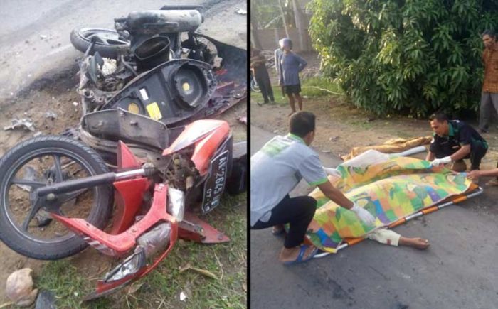 Ugal-ugalan, Pemotor Tewas Ditabrak Bus Mira di Raya Mantingan-Ngawi 