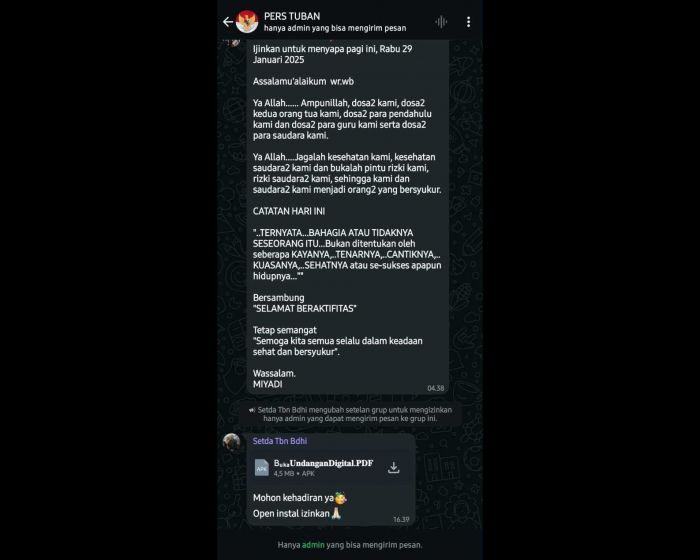 WhatsApp Milik Sekda Tuban Dibajak, Kirim Malware Undangan Pernikahan dan Ubah Pengaturan Grup WhatsApp Milik Sekda Tuban Dibajak, Kirim Malware Undangan Pernikahan dan Ubah Pengaturan Grup