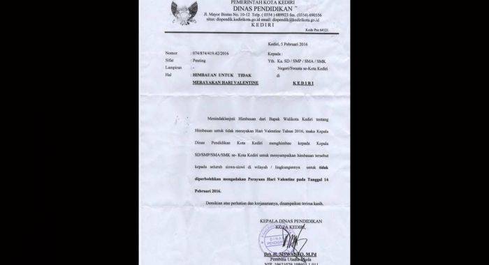 Disdik Kota Kediri Larang Pelajar Rayakan Valentine Day
