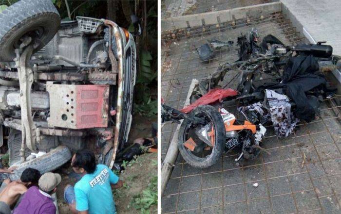 Truk Molen Terguling di Senori Tuban: Timpa 3 Motor, 1 Kritis