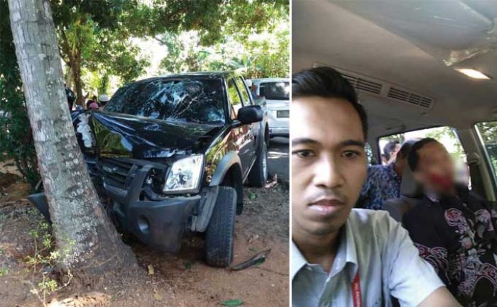 Mobil Dispertahoutbun Sumenep Nabrak Pohon Kelapa, Kasi Sarpras Luka-luka Mobil Dispertahoutbun Sumenep Nabrak Pohon Kelapa, Kasi Sarpras Luka-luka