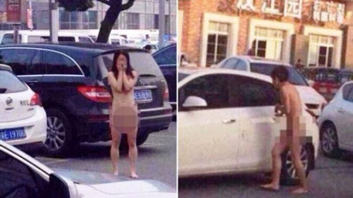 Selingkuh, Pasangan Ini Dibiarkan Tak Berbusana di Parkiran Mobil 
