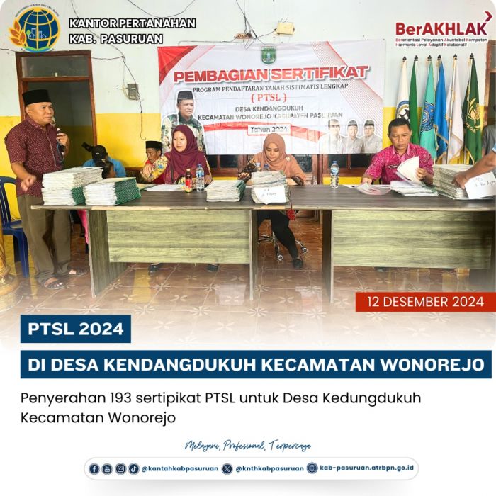 Kantah Pasuruan Serahkan 193 Sertifikat Tanah PTSL Kepada Warga Desa Kedungdukuh Kantah Pasuruan Serahkan 193 Sertifikat Tanah PTSL Kepada Warga Desa Kedungdukuh