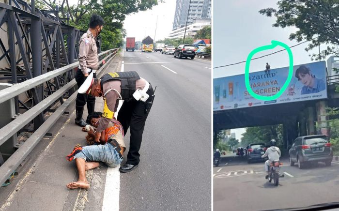Usai Bertengkar dengan Istri, Pria ini Naik ke Billboard Tol Satelit Surabaya Mau Bunuh Diri Usai Bertengkar dengan Istri, Pria ini Naik ke Billboard Tol Satelit Surabaya Mau Bunuh Diri