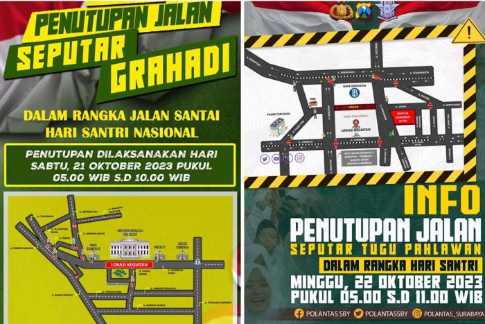 Peringatan Hari Santri Nasional 2023 di Grahadi dan Tugu Pahlawan, ini Rute Jalan yang Akan Ditutup