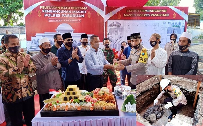 Resmikan Pembangunan Masjid, Kapolres Pasuruan Lakukan Peletakan Batu Pertama